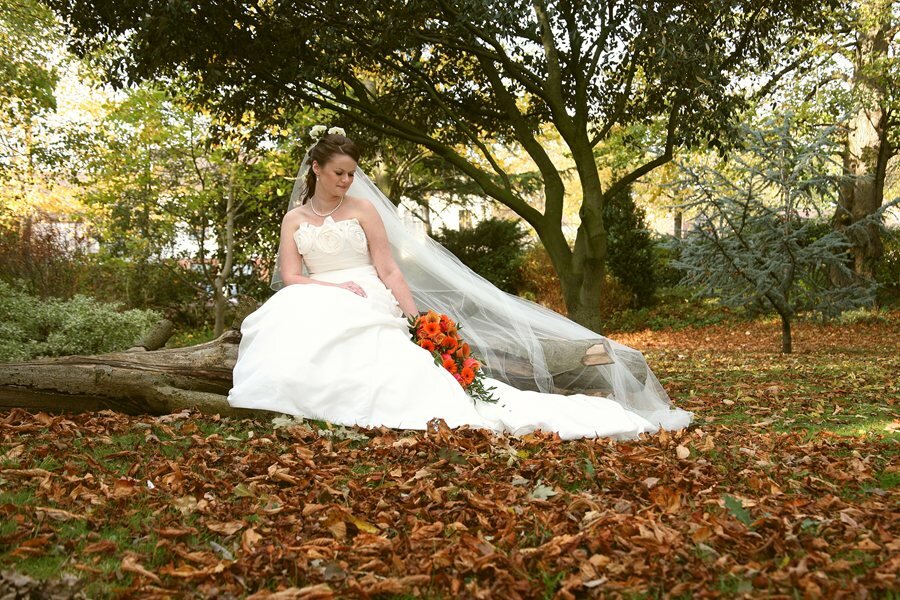 Bride sitting outside